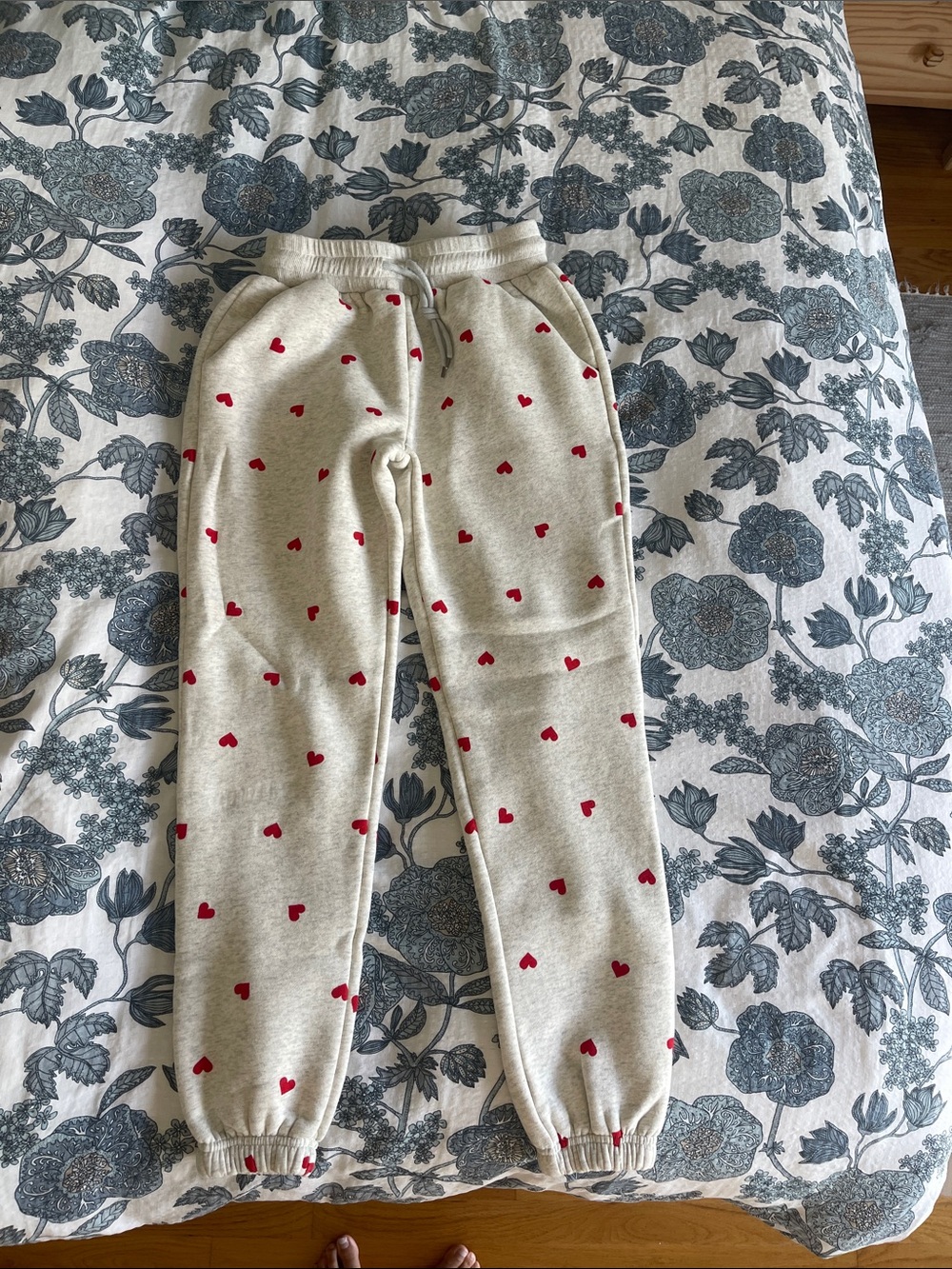 Women’s Cream Sweatpants with Red Heart Print